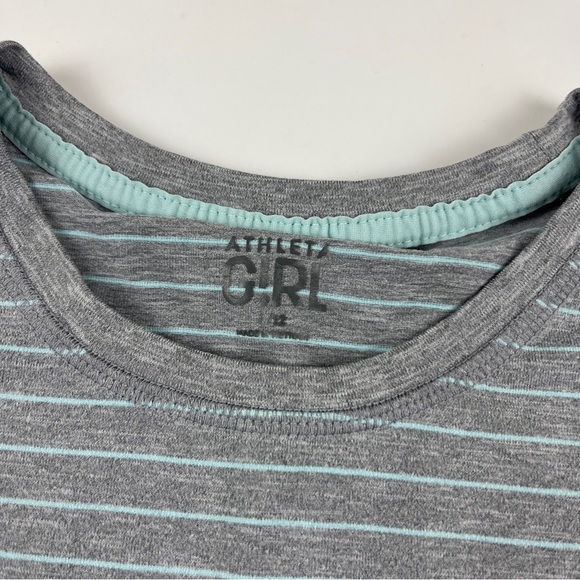Athleta Girl Heather Gray Mint Stripe Long Sleeve Tee L 12 - Picture 3 of 3